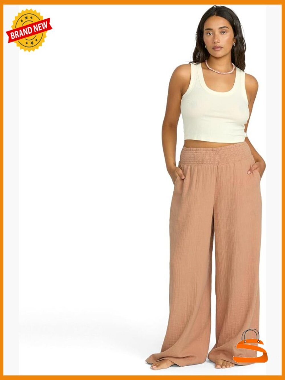 Relaxed Fit Gauze Elastic Waist Pants with Pockets